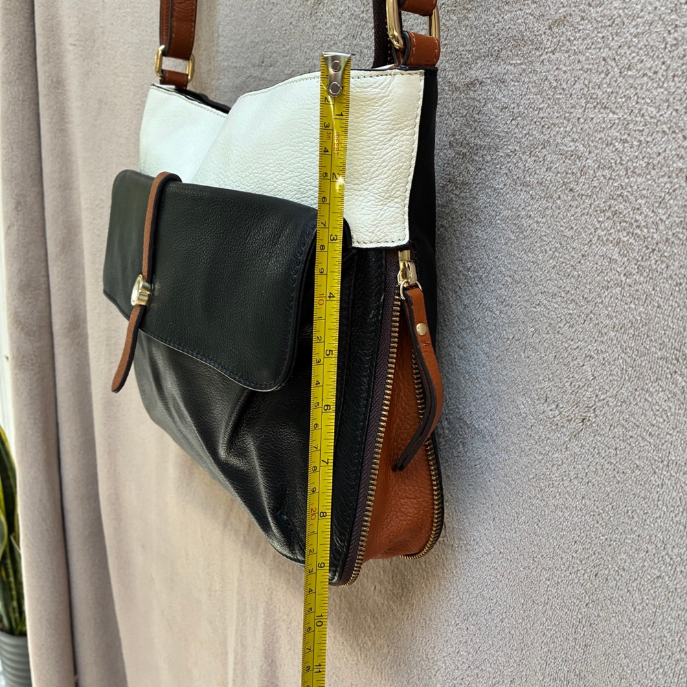 Danier Crossbody Bag Black, Tan & Cream Real Leather Timeless Vintage Neutral - Picture 16 of 16